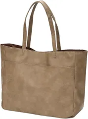 Miwoluna トートバッグ レディース ビジネストート 大容量 A4 軽量 ポケット 通勤 通学 マザーズバッグ フェイクレザー(グレージュ)