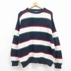 XL/古着 長袖 セーター メンズ 90s ネイティブ柄 ラグ柄 コットン クルーネック 濃紺他 ネイビー 25sep05 中古 ニット トップス