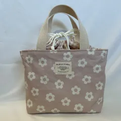 保温保冷 ランチバッグ 花柄ピンク 持ち手つきお弁当袋 巾着バック 北欧フラワー 洗える保冷シート ランチグッズ