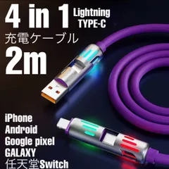 (2m1本)4in1 多機能 iPhone ライトニングケーブル2.4A/ PD27W タイプC PD65W Android Googlepixel GALAXY iPhone15/16 MacBook iPad Switch TYPE - C全般充電ケーブル
