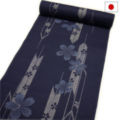 浴衣 反物 日本製 高級紅梅織り 綿麻（濃紺色 桜柄）レディース 女性 麻混 お祭り 花火 涼しい