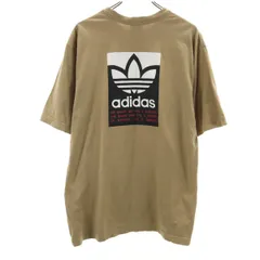 adidas アディダス バックプリント トレフォイルロゴ 半袖 Tシャツ L ベージュ メンズ 古着