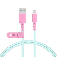 新品 1m ケーブルバンド付(ピンク) MFi認証品 Apple データ転送 急速充電 絡まない ミントフラミンゴ しなやか iPad各種 SE 12 13 14 iPhone MOT-BCAL100-MF Lightning to USB-A バイカラーケー