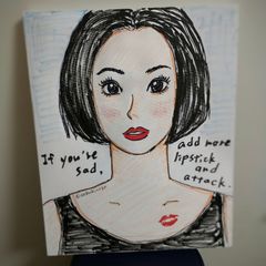 手描きイラスト 「 赤い口紅の女性」  絵画  キャンバス  アート