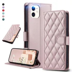 【新着商品】手帳型ケース キルティングレザー調 エレガント 高質PU 11 マグネット開閉式 カード収納機能 iPhone スタンド機能 液晶全面保護 UnivoColors レンズ保護 ストラップ付属(ゴールドピンク)
