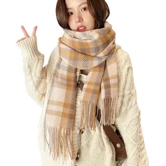 [Allanve] マフラー レディース 大判ストール 【高級な雰囲気・柔肌ふんわり・暖かい防風】 柔らかい チェック柄 ブランケット レディースマフラー ひざ掛け おしゃれ 厚手 無地 かわいい 秋冬 学生 ギフト クリスマスプレゼント (チェック柄2： 1
