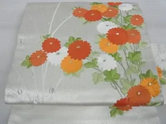 平和屋着物■九寸名古屋帯　総刺繍　枝菊　金銀糸　逸品　ga1774
