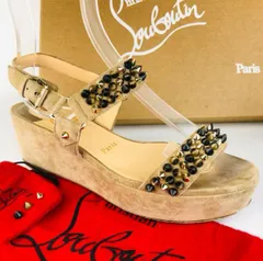 Christian Louboutin・クリスチャンルブタン★BIKEE DECK レディース スエードレザー マルチカラー スパイク アンクルストラップ プラットフォーム サンダル 厚底（37）