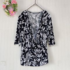 49-39 ー大特価ー 良品★ 【アンクライン】 ANNE KIEIN  レディース トップス ドレープ シャツ (Ｍ) 総柄 上品