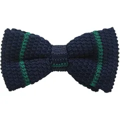 ネイビー グリーン ライン ニット蝶ネクタイ ボウタイ 簡易装着タイプ