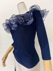 紺】新品 社交ダンス ピンク花柄プリント アシンメトリーカットソー