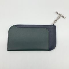 HERMES エルメス ストラップ GM スマホケース L字ファスナー 長財布 ポーチ ネイビー グリーン B刻印 エバーカラー シルバー金具【中古】Aランク　3_77