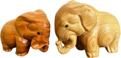 tonra ゾウ 親子 アフリカ インテリア 雑貨 ミニ 動物 木製 置物 ギフト 象 棚 デスク 玄関 ウェルカム オブジェ 癒し 風水 家族 勉強 仕事運(ブラウン,  手のひらサイズ)
