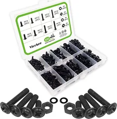 Vlookee 480本入 マシンネジ ネジセット M3 M4 木ネジ ナベ頭小ネジ プラスチックボックス付き ブラック( ブラック,  Small)