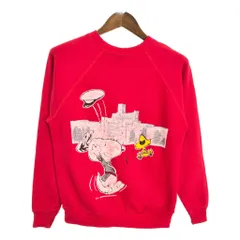 80年代 USA製 PEANUTS ピーナッツ スヌーピー スウェット キャラクター レッド (メンズ M) 中古 古着 S8615