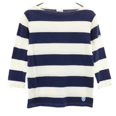 ORCIVAL オーシバル 日本製 ボーダー柄 7分袖 ボートネック バスクシャツ 0 ホワイト 天竺 レディース 古着