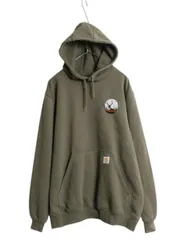 【お得なクーポン配布中!】 カーハート スウェット フード パーカー メンズ L /トレーナー スエット ミドルウェイト プルオーバー 裏起毛 モスグリーン 企業 ロゴ刺繍