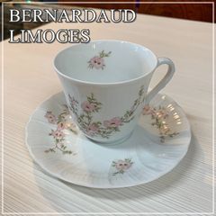 リモージュ ヴィンテージ カップ＆ソーサー 1客 BERNARDAUD LIMOGES  Amandine ベルナルド リモージュ アマンディーヌ 花柄 ピンク フラワー レリーフ【RU0820-8】