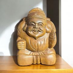 木彫り 恵比寿 七福神 木製 恵比寿様 開運 縁起物 彫刻 仏像 古美術 インテリア 置物 オブジェ 骨董品 アンティーク