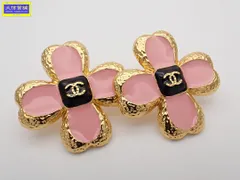 CHANEL シャネル コスチュームジュエリー ココマーク フラワーモチーフピアス B23K 2023秋冬 ABC241 B14727 NS733 ゴールド ピンク & ブラック 20.78g 中古A 【送料無料】 C-9172【質屋出品】