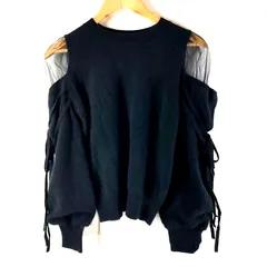 スナイデル Snidel ニット 長袖 肩シースルー 袖リボン 黒 Fサイズ 936463