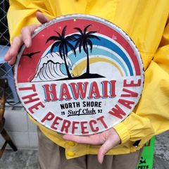 アンティークアメリカンエンボスサイン◆アロハ・ハワイ　wave◆ブリキ看板　ガレージ　ショップ