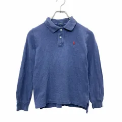 Polo Ralph Lauren 長袖 ポロシャツ S ポロラルフローレン 刺繍 ジュニアサイズ ハーフボタン ネイビー 古着卸 アメリカ仕入 t2408-3330