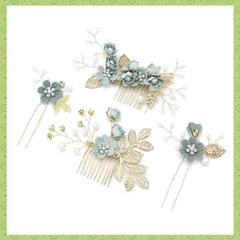 【在庫セール】披露宴 結婚式 卒業式 七五三 成人式髪飾り Uピン コーム ヘアピン ヘアピン ブライダル 花 かんざし パール 4点セット和装髪飾り ウェディング グリーン ヘッドドレス ヘアアクセサリー 髪飾り
