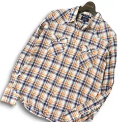 R.NEWBOLD ポールスミス 春夏 バック プリント★ 麻 リネン混 長袖 チェック柄 ウエスタン シャツ Sz.L メンズ