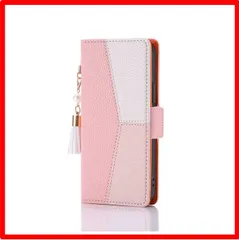 【送料無料 】 らくらくスマートフォン F-52B_ピンクとホワイト らくらくスマートフォンF-52B ケース 手帳型 かわいい 三つカラー ツートン 高級表層