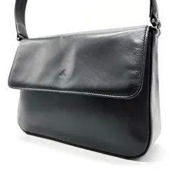 【良品】 Agnes.b?アニエスベー ショルダーバッグ トートバッグ フラップ ロゴタグ シルバー金具 レザー レディース ブラック 黒色