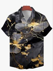 花柄プリント 半袖シャツ アロハシャツ 315 黒 柄シャツ ヤクザ ヤンキー オラオラ系 ストリート ダンス HIPHOP B系 ホスト 服 メンズ ファッション