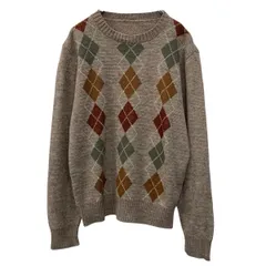 アクリルニット セーター M ブラウン マルチカラー プルオーバー アーガイル柄 モックネック アーガイルセーター 秋物 a710-6135