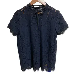 未使用 BLUE LABEL CRESTBRIDGE ブルーレーベルクレストブリッジ 刺繍レース カットソー サイズ38 ネイビー レディース 古着 中古 USED