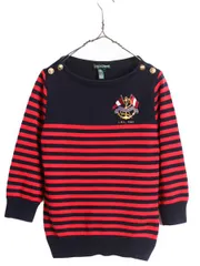 【お得なクーポン配布中!】 00s ラルフローレン ボートネック コットン ニット セーター レディース M 古着 00年代 オールド ボーダー 肩ボタン 7分袖 LAUREN JEANS Co
