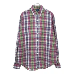 Polo by Ralph Lauren ポロ ラルフローレン ボタンダウン リネンシャツ チェック マルチカラー(メンズ L)中古 古着 U5036