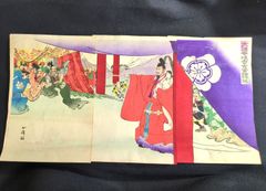 彩色 木版画◆大徳寺焼香秀吉諸将挫◆3枚綴 浮世絵 錦絵 豊臣秀吉 織田信長 法要 絵入 絵本 明治時代物 UKIYOE 骨董 古美術 古文書 古書#和本～江戸屋～