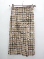 ◇ ◎ BE RADIANCE ビーラディエンス チェック柄 膝下丈 タイト スカート サイズS ベージュ マルチ レディース P  【1406240035113】