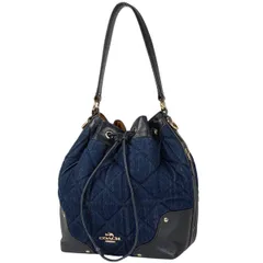 コーチ COACH ロゴ ハンドバッグ 2WAY ショルダーバッグ 巾着型 キルティング デニム ハンドバッグ キャンバス ブルー ブラック F37242 レディース 【中古】