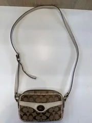 【中古品】 COACHコーチ シグネチャー ショルダーバッグ 10565 茶ブラウン×白ホワイト 斜め掛け 肩掛け バッグかばん 現状品