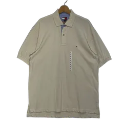 TOMMY HILFIGER トミーヒルフィガー 半袖 ポロシャツ ワンポイント刺繡 オーバーサイズ ビッグシルエット メキシコ製 Lサイズ アイボリー