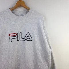 メンズUS-Lサイズ 90's フィラ FILA クルーネックスウェットシャツ 刺繍ロゴ 杢ライトグレー sh-2820