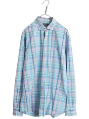 【お得なクーポン配布中!】 ポロ ラルフローレン チェック 長袖 シャツ メンズ XL / 古着 コットン ストレッチ スリムフィット ワンポイント 長袖シャツ 大きいサイズ