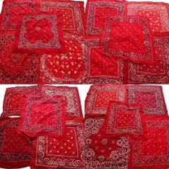 古着卸 まとめ売り ペイズリー柄 バンダナ  小物 20枚セット (ユニセックス ) レッドホワイト 赤 レッド 中古 古着 NA7994