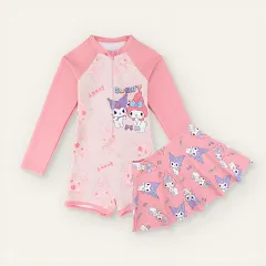 水着 キッズ 女の子 ワンピース 長袖 セットアップ カートゥーン柄 可愛い 温泉 M250614-146