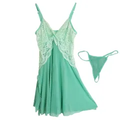 スリップ＆Tバック ２点セット ベビードール ネグリジェ セクシーランジェリー スリット 透け感 大きいサイズ S-7L 黒 赤 緑 青 su508