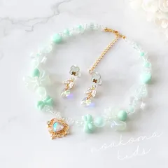 little princess＊ girly mint ♡ キッズイヤリング キッズネックレス セット キッズアクセサリー 子供 プレゼント 可愛い 女の子 クリスマス ミント 誕生日 姫 ゆめかわ noakoma kids