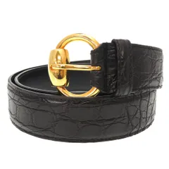美品 グッチ ホースビット クロコダイル ブラック ゴールド金具 ベルト 159618 黒 0143 GUCCI メンズ
