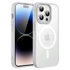 JEDirect iPhone 14 Pro 6.1インチ用 マグネット ケース MagSafeに対応 半透明のマット背面 薄型 耐衝撃 カバー (グレー) 1