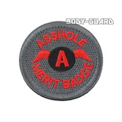 ASSHOLE MERIT BADGE　円形ワッペン　レッド×グレー